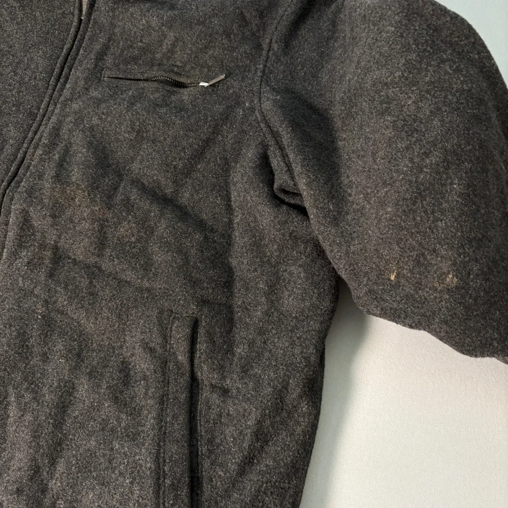 Woolrich Mens XL Gray Wool Blend Full Zip Work Jacket Leather Collar Quilted